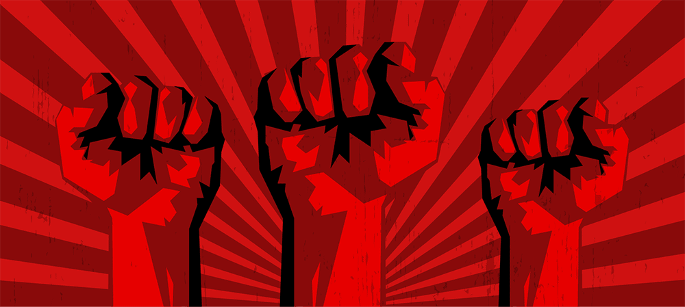 three socialist fists demand free stuff